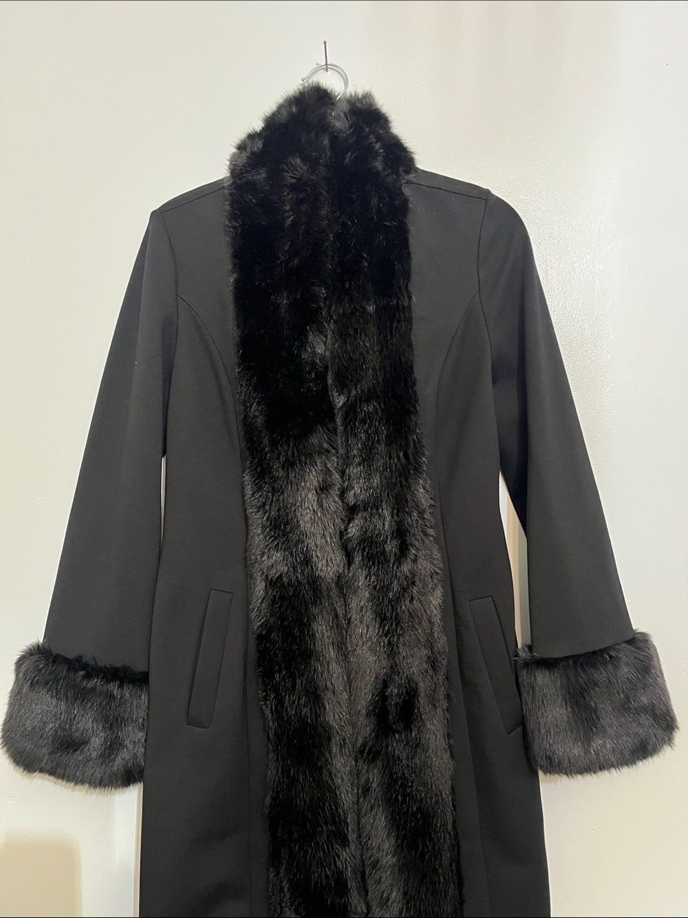 Joseph Ribkoff Black Long Coat with Faux Fur Trim - Picture 2 of 9